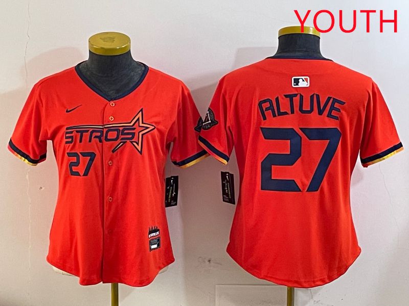Youth Houston Astros #27 Altuve Orange Three generations Joint Name 2025 Nike MLB Jersey style 410